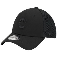 Adult Men's Chicago Cubs New Era Black-on-Black Neo Mesh 39THIRTY Flex Hat