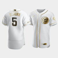Men's Chicago Cubs #5 Albert Almora Jr. White Golden Edition Authentic Jersey Men's Chicago Cubs #5 Albert Almora Jr. White Golden Edition Authentic Jersey