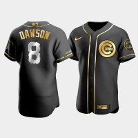 Men's Chicago Cubs Andre Dawson #8 Black Golden Edition Authentic Jersey