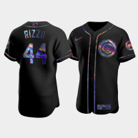 Men's Chicago Cubs Anthony Rizzo Black Iridescent Logo Authentic Holographic Limited Jersey