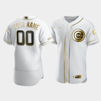 Men's Chicago Cubs #00 Custom White Golden Edition Authentic Jersey