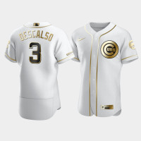 Men's Chicago Cubs #3 Daniel Descalso White Golden Edition Authentic Jersey