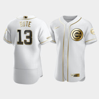 Men's Chicago Cubs #13 David Bote White Golden Edition Authentic Jersey
