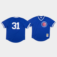 Men's Chicago Cubs #31 Greg Maddux Blue 1987 Authentic BP Mesh Jersey