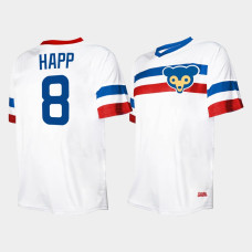 Men's Chicago Cubs #8 Ian Happ Cooperstown Collection V-Neck White Jersey Men's Chicago Cubs #8 Ian Happ Cooperstown Collection V-Neck White Jersey