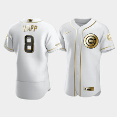 Men's Chicago Cubs #8 Ian Happ White Golden Edition Authentic Jersey Men's Chicago Cubs #8 Ian Happ White Golden Edition Authentic Jersey