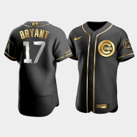 Men's Chicago Cubs Kris Bryant #17 Black Golden Edition Authentic Jersey Men's Chicago Cubs Kris Bryant #17 Black Golden Edition Authentic Jersey