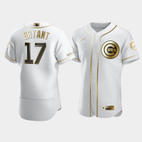 Men's Chicago Cubs #17 Kris Bryant White Golden Edition Authentic Jersey Men's Chicago Cubs #17 Kris Bryant White Golden Edition Authentic Jersey