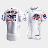 Men's Chicago Cubs #28 Kyle Hendricks White 4th of July 2020 Stars & Stripes Jersey