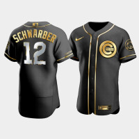 Men's Chicago Cubs Kyle Schwarber #12 Black Golden Edition Authentic Jersey Men's Chicago Cubs Kyle Schwarber #12 Black Golden Edition Authentic Jersey