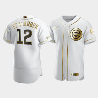 Men's Chicago Cubs #12 Kyle Schwarber White Golden Edition Authentic Jersey