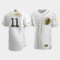 Men's Chicago Cubs #11 Yu Darvish White Golden Edition Authentic Jersey