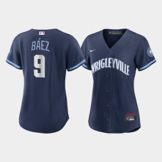 Women Chicago Cubs Javier Baez #9 Navy 2021 City Connect Replica Jersey