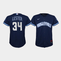 Youth Chicago Cubs Jon Lester #34 Navy 2021 City Connect Replica Jersey